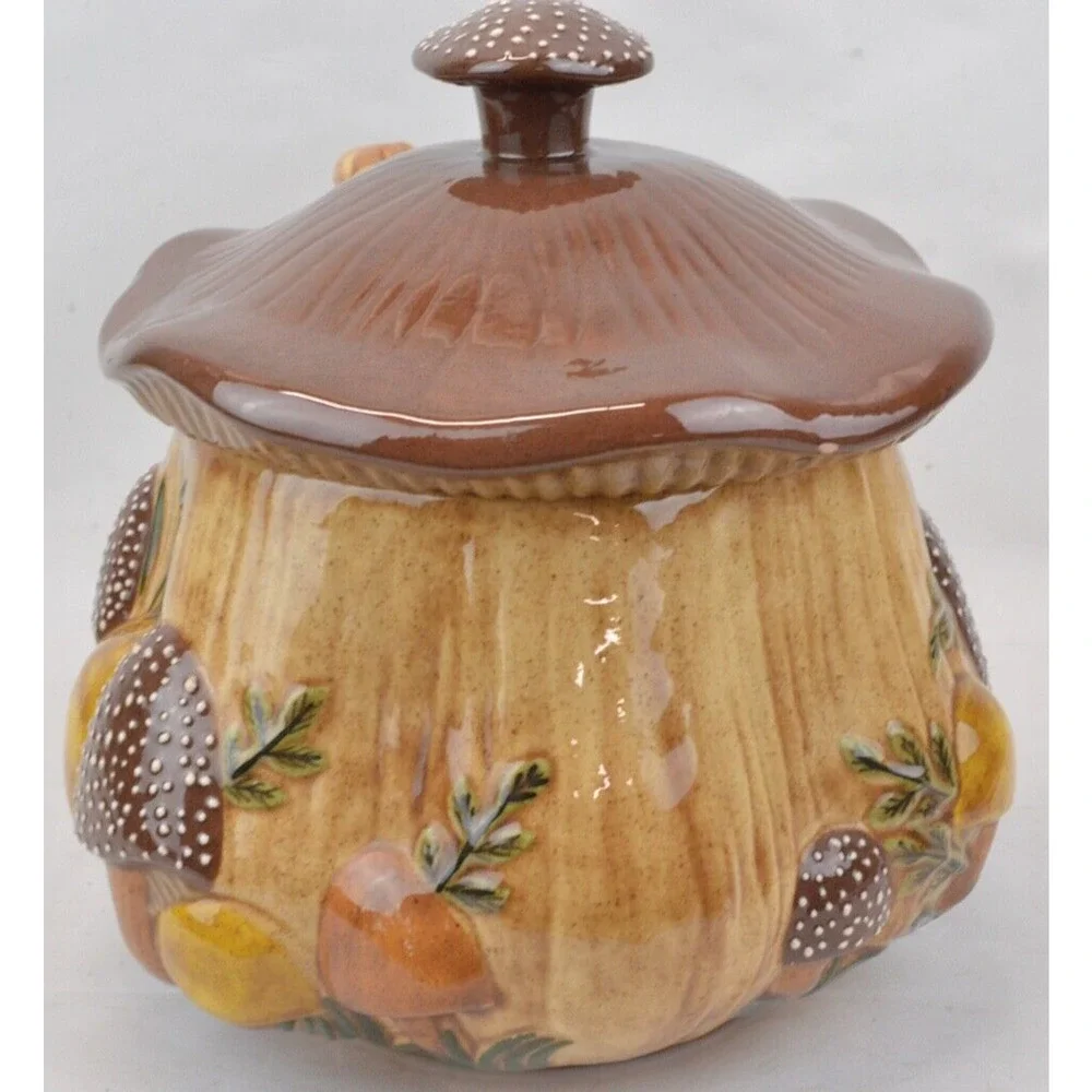 Vintage Pottery Arnel’s 3D Mushroom Shape Ceramic Serving Bowl Soup Tureen Ladle